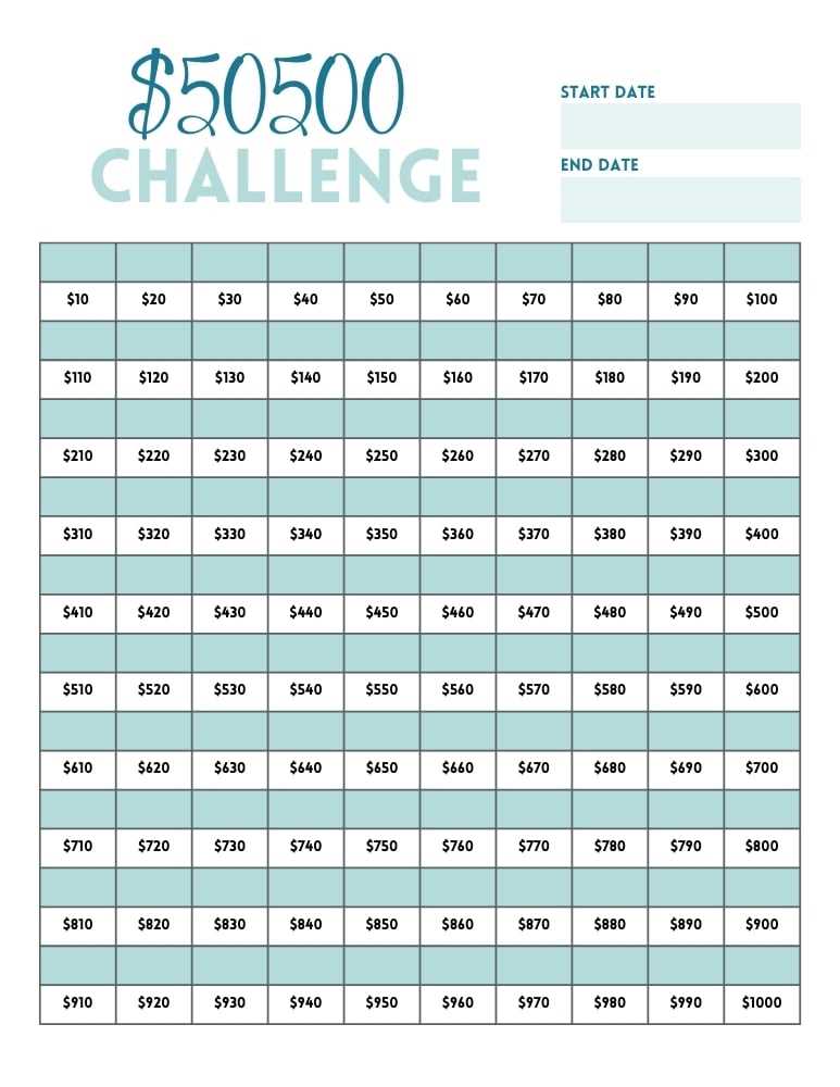 100 envelope challenge tracker printable