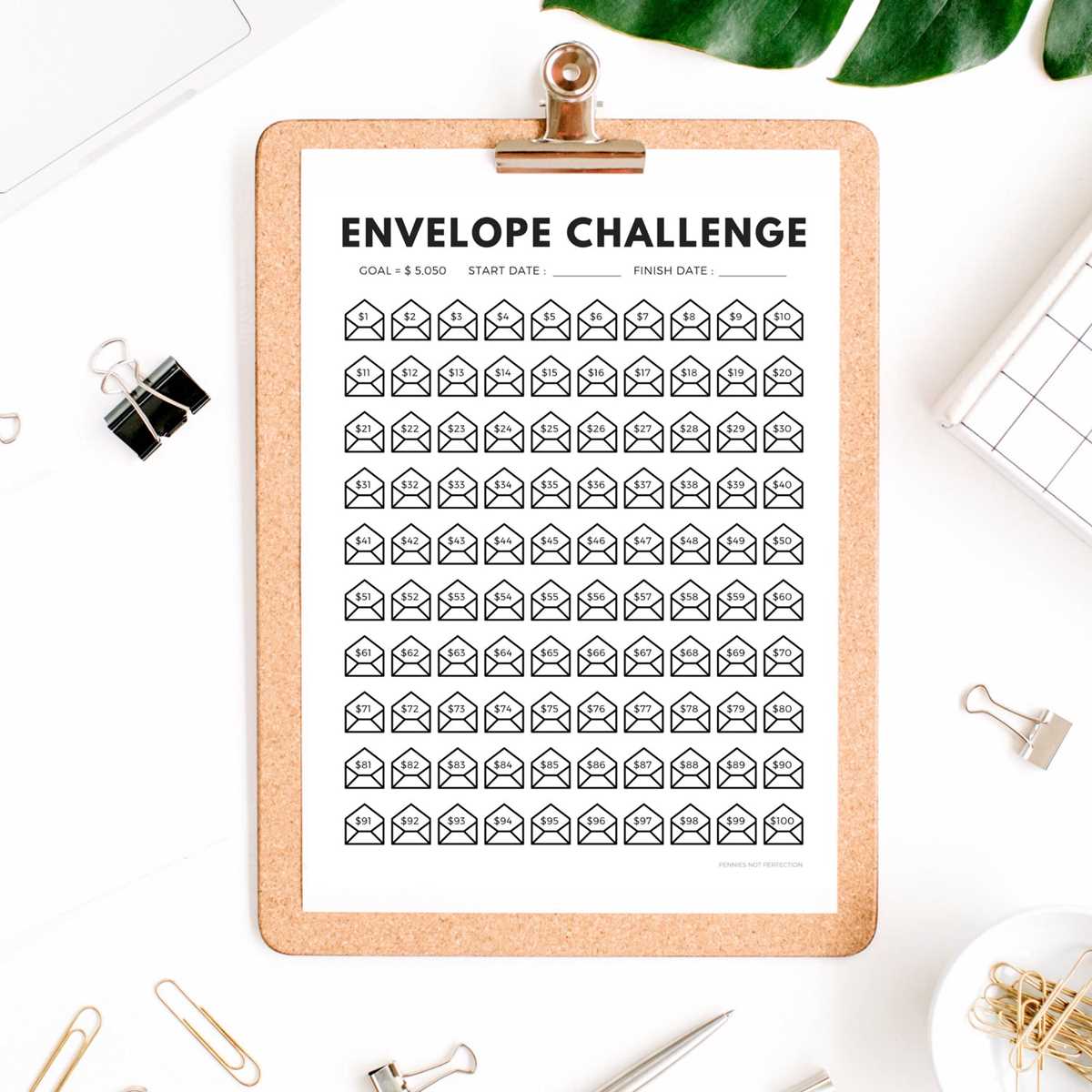 100 envelope challenge tracker printable