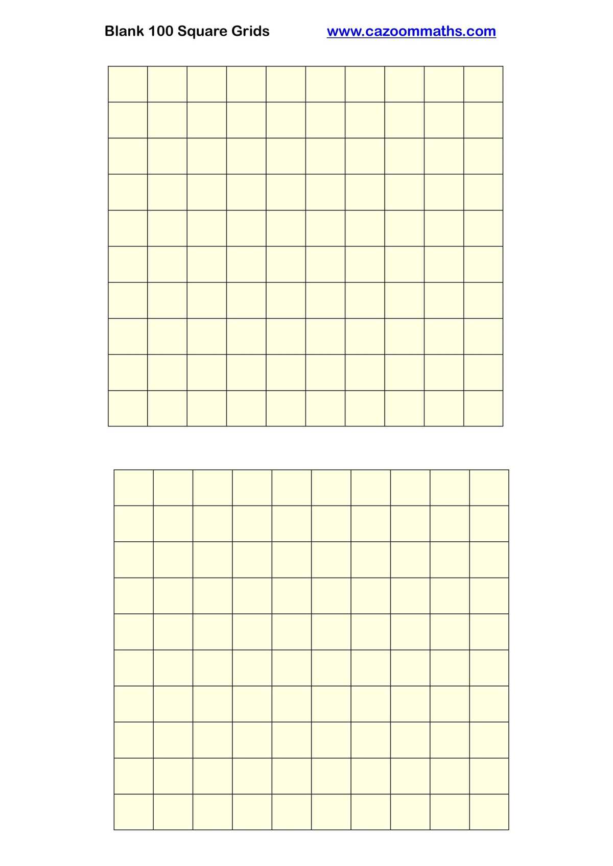 100 squares printable