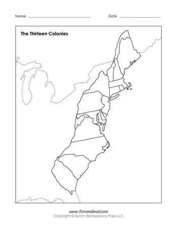 13 colonies blank map printable