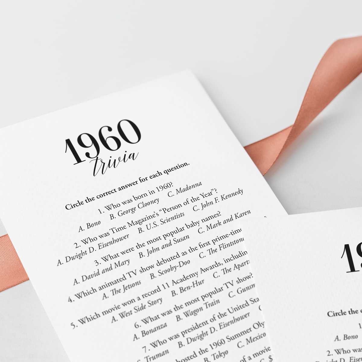 1960 trivia questions and answers printable