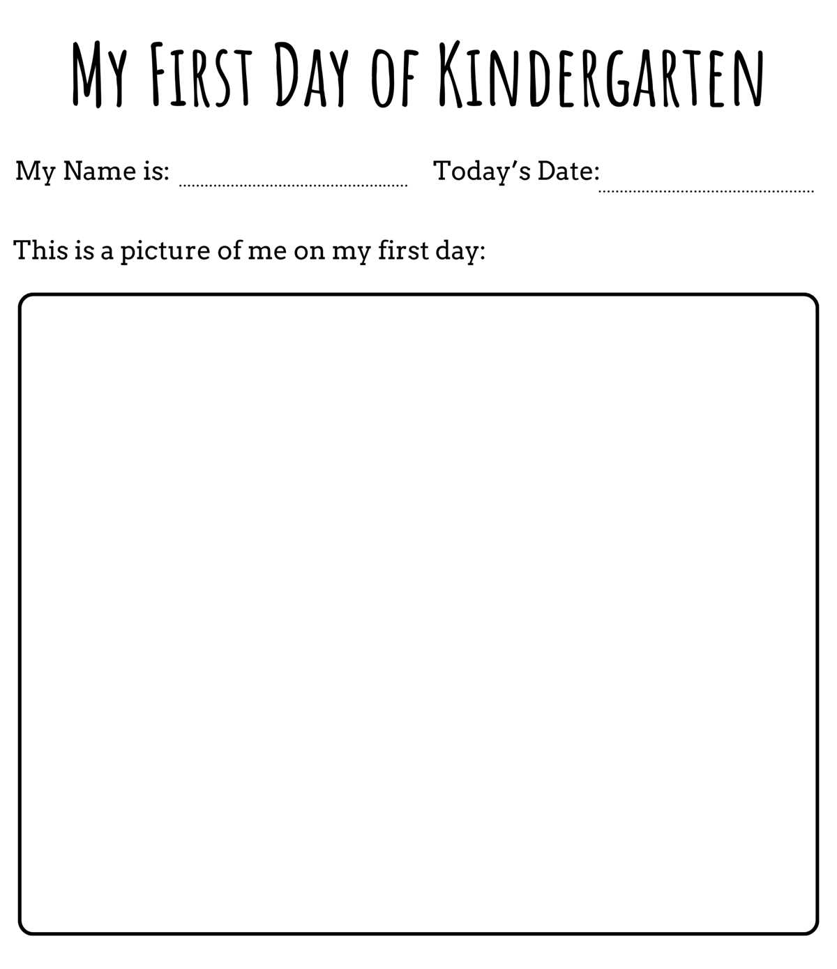 1st day kindergarten printable 1st day kindergarten printable