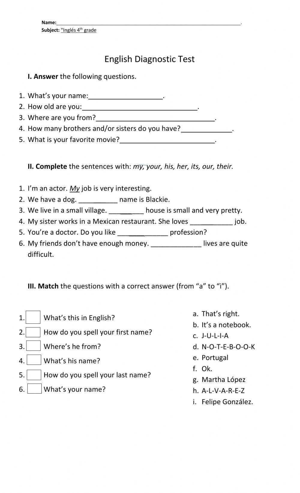 4th grade assessment test printable free