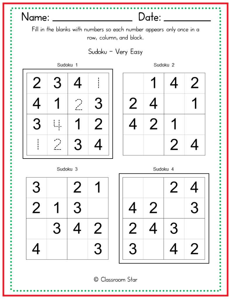 4x4 sudoku printable