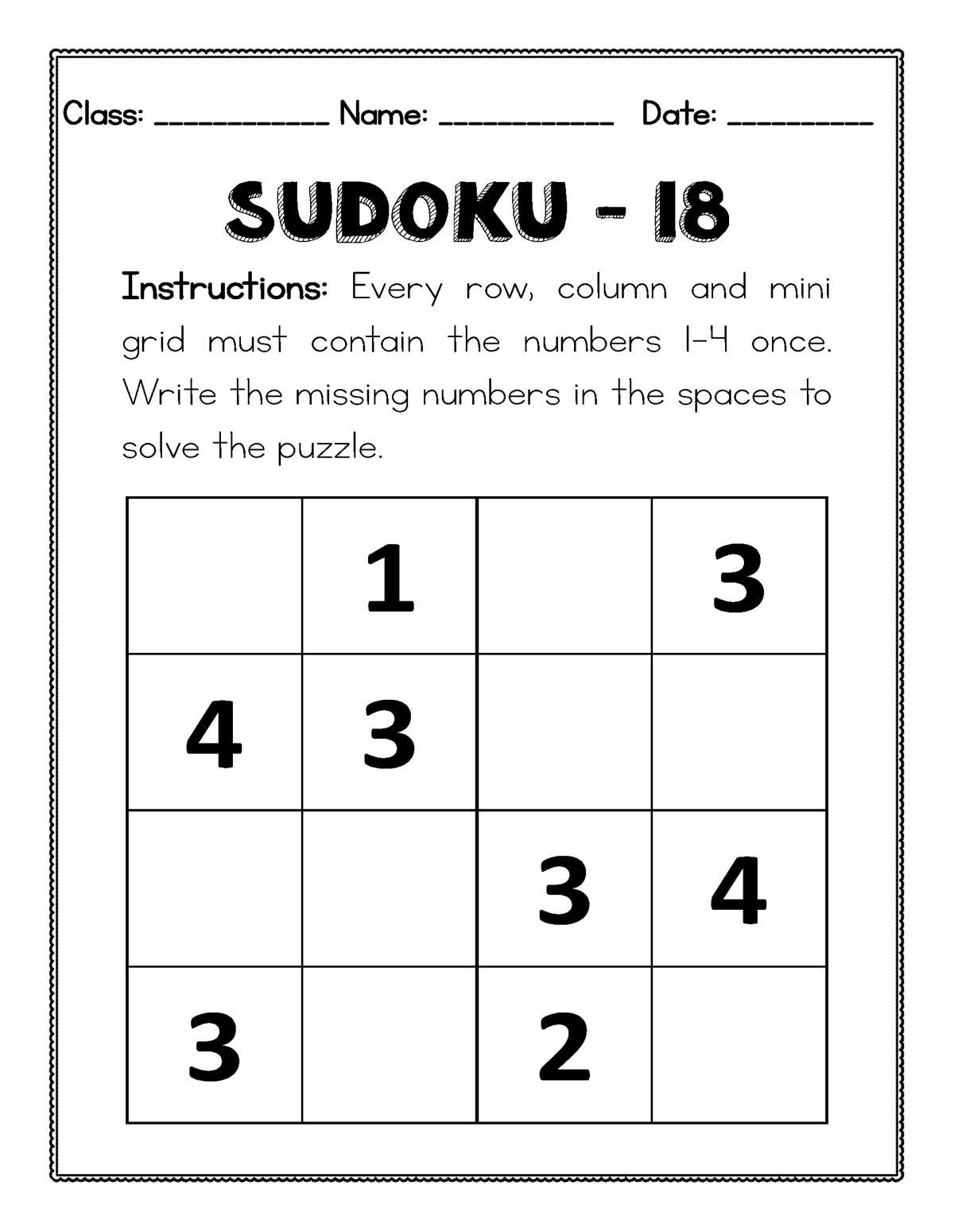 4x4 sudoku printable