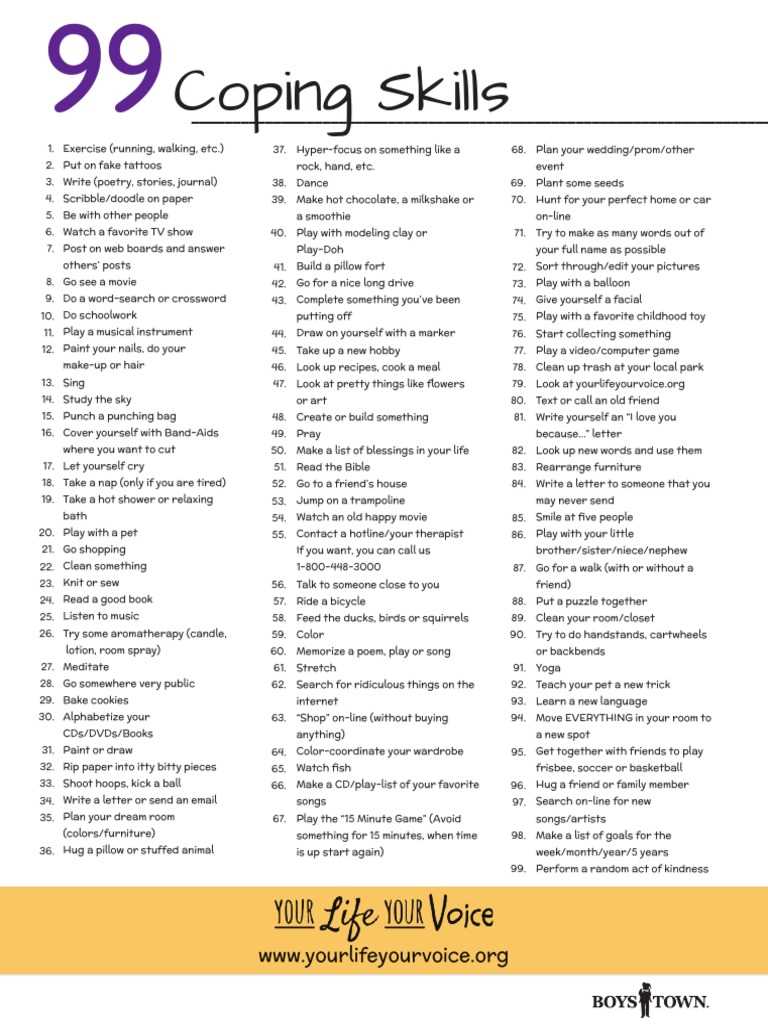 99 coping skills printable