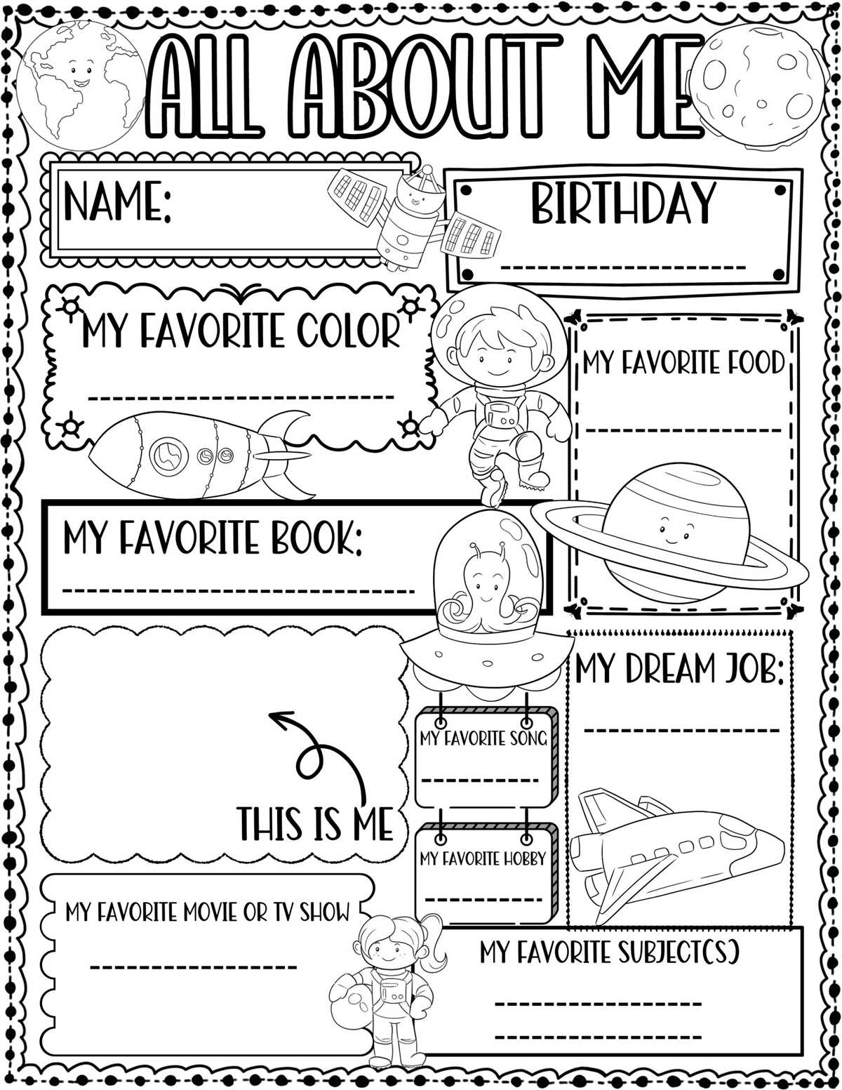 all about me free printable worksheet