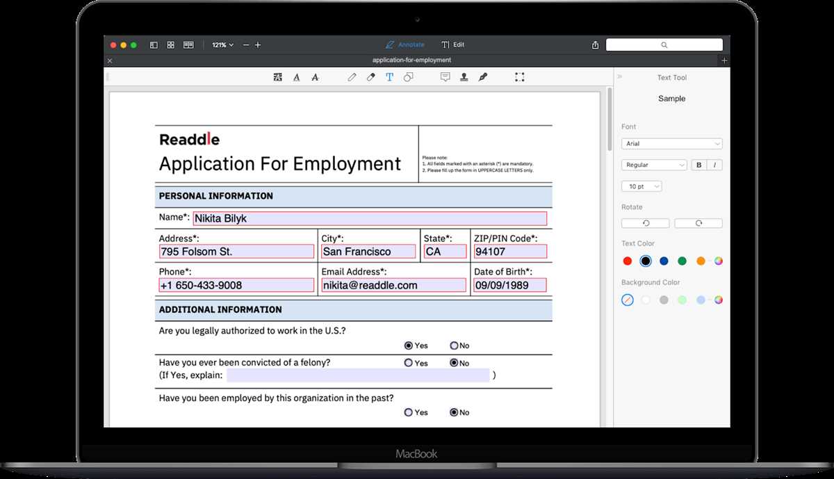 application for employment form printable