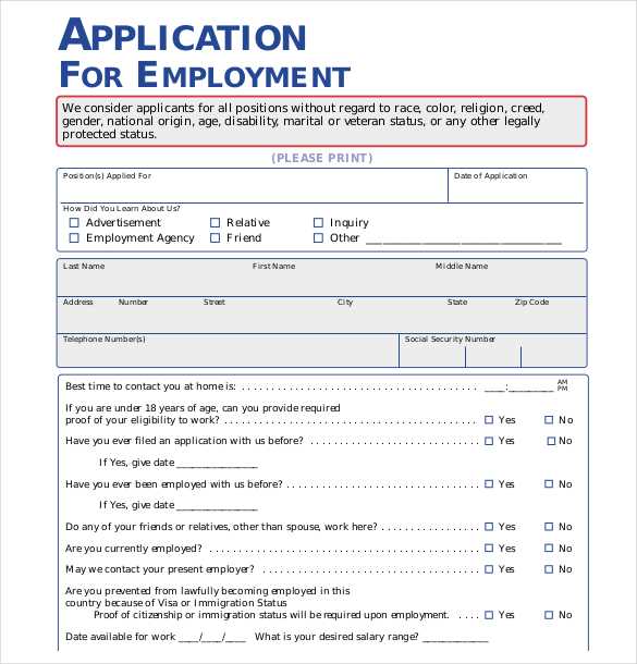 application for employment form printable