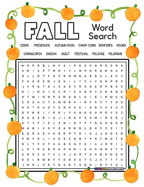 autumn word search printable