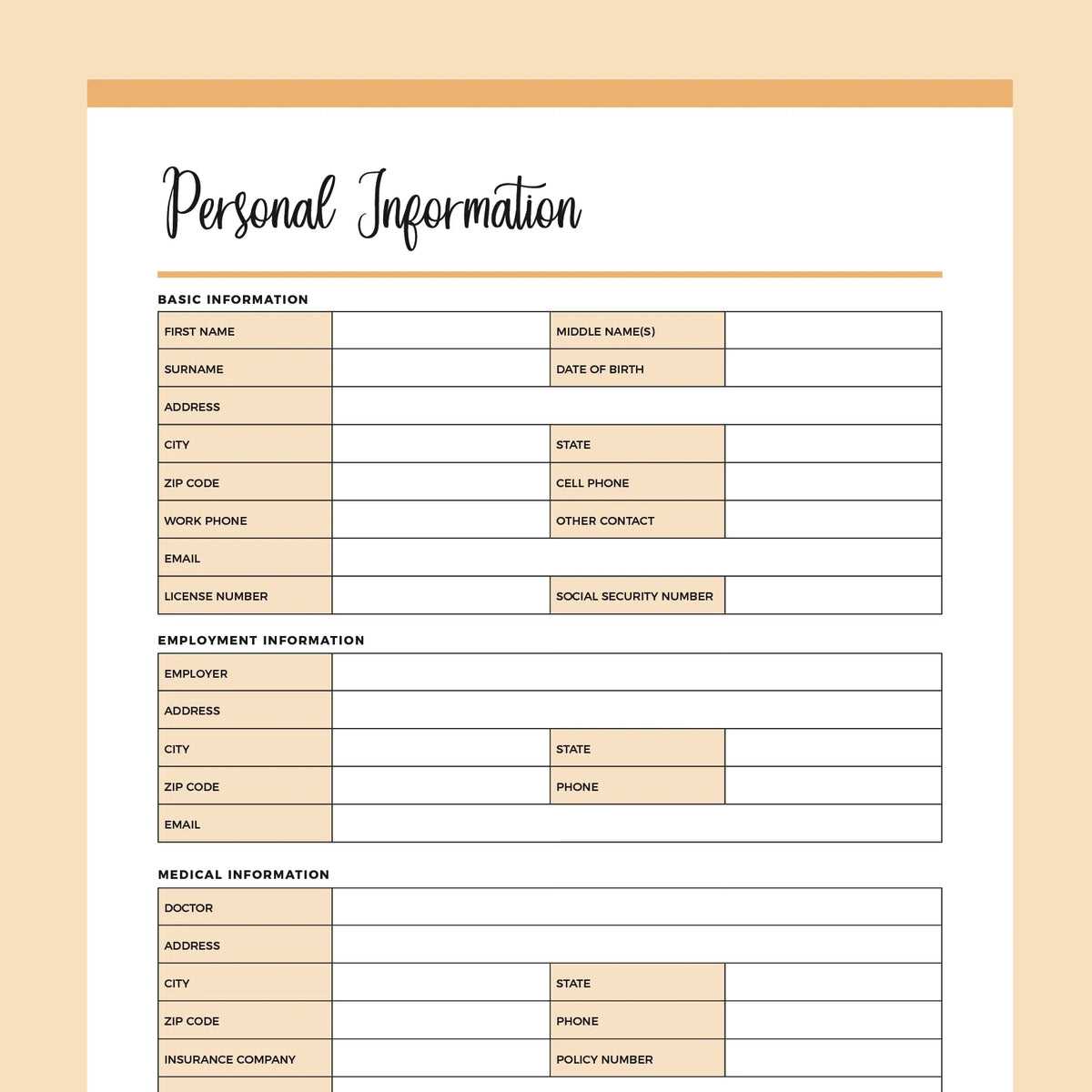 basic contact information sheet template printable basic contact information sheet template printable