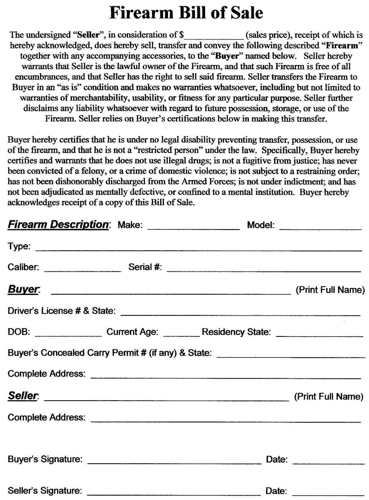 bill of sale for gun printable bill of sale for gun printable