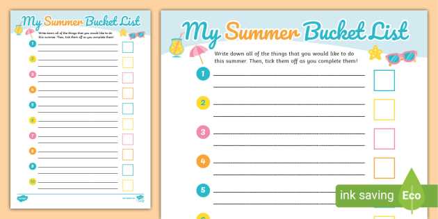 blank summer bucket list printable