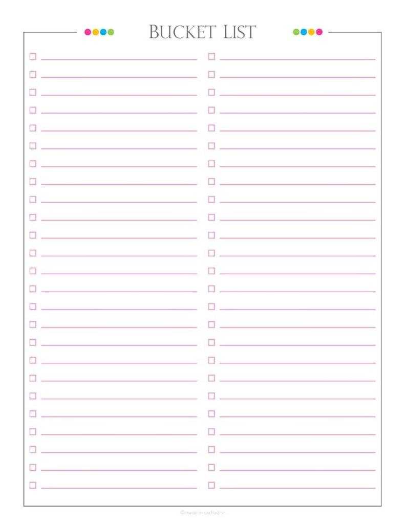bucket list printable