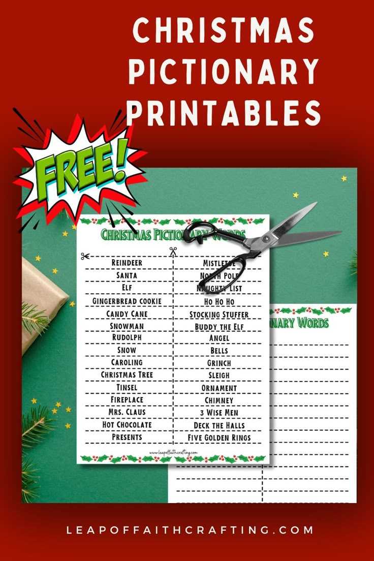 christmas pictionary words printable