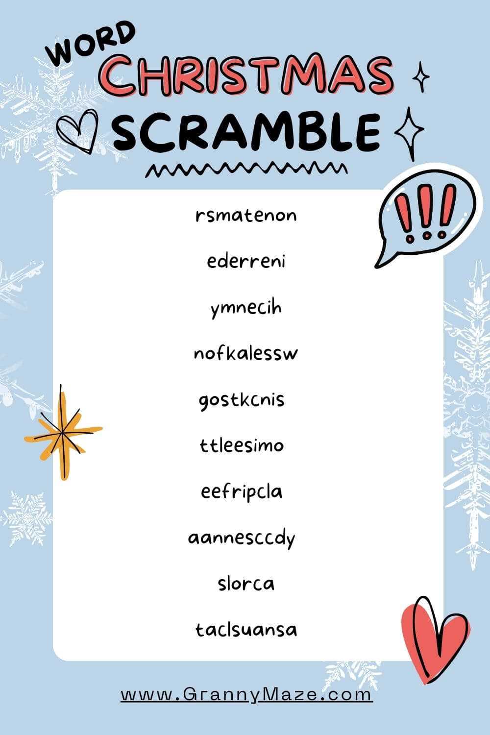 christmas scramble words printable