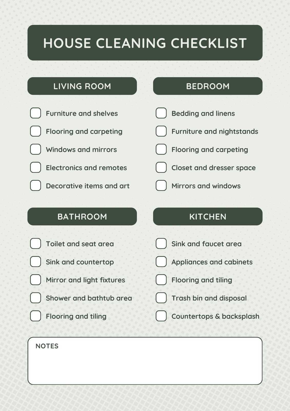cleaning checklist by room printable