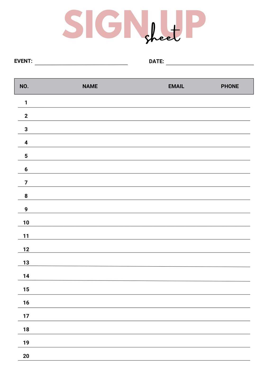 editable printable sign up sheet editable printable sign up sheet