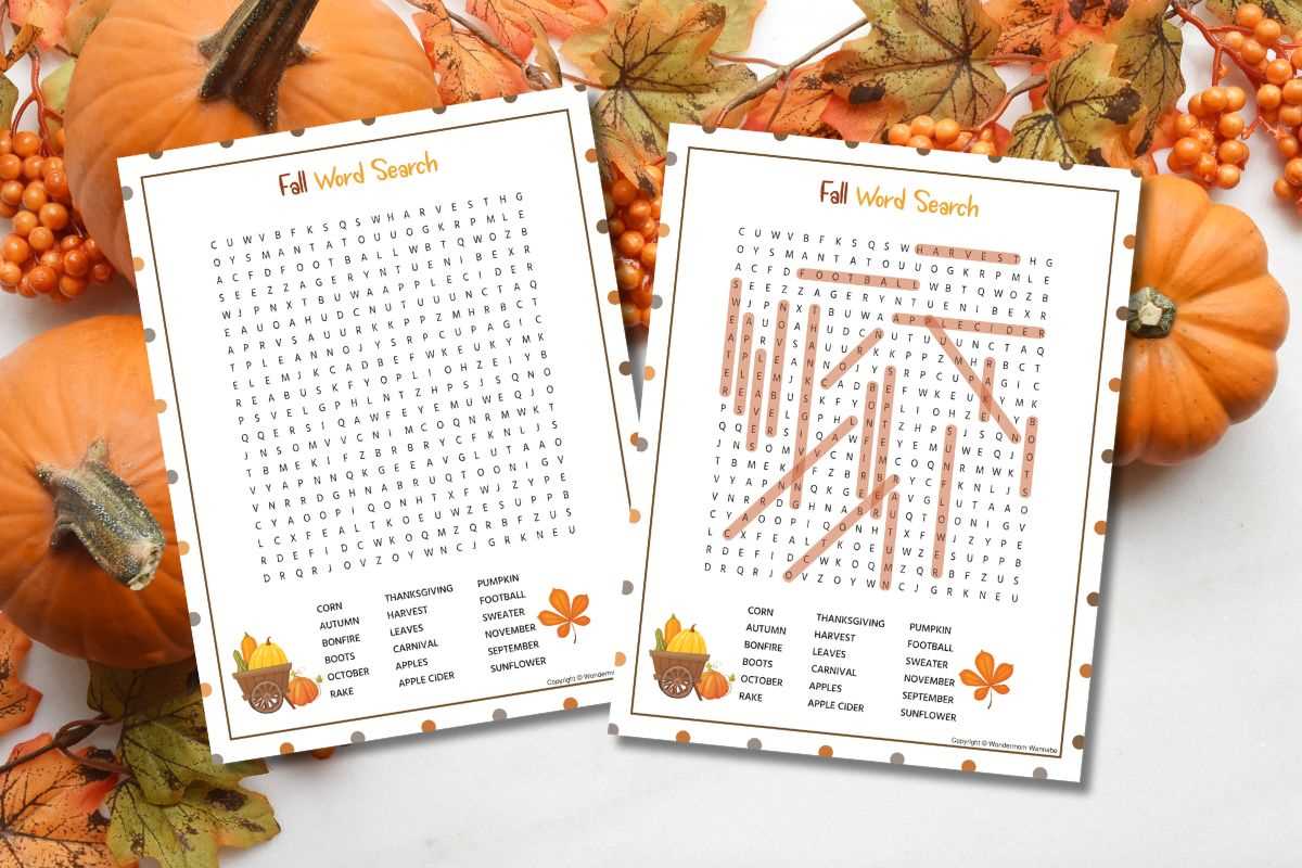 fall word searches printable
