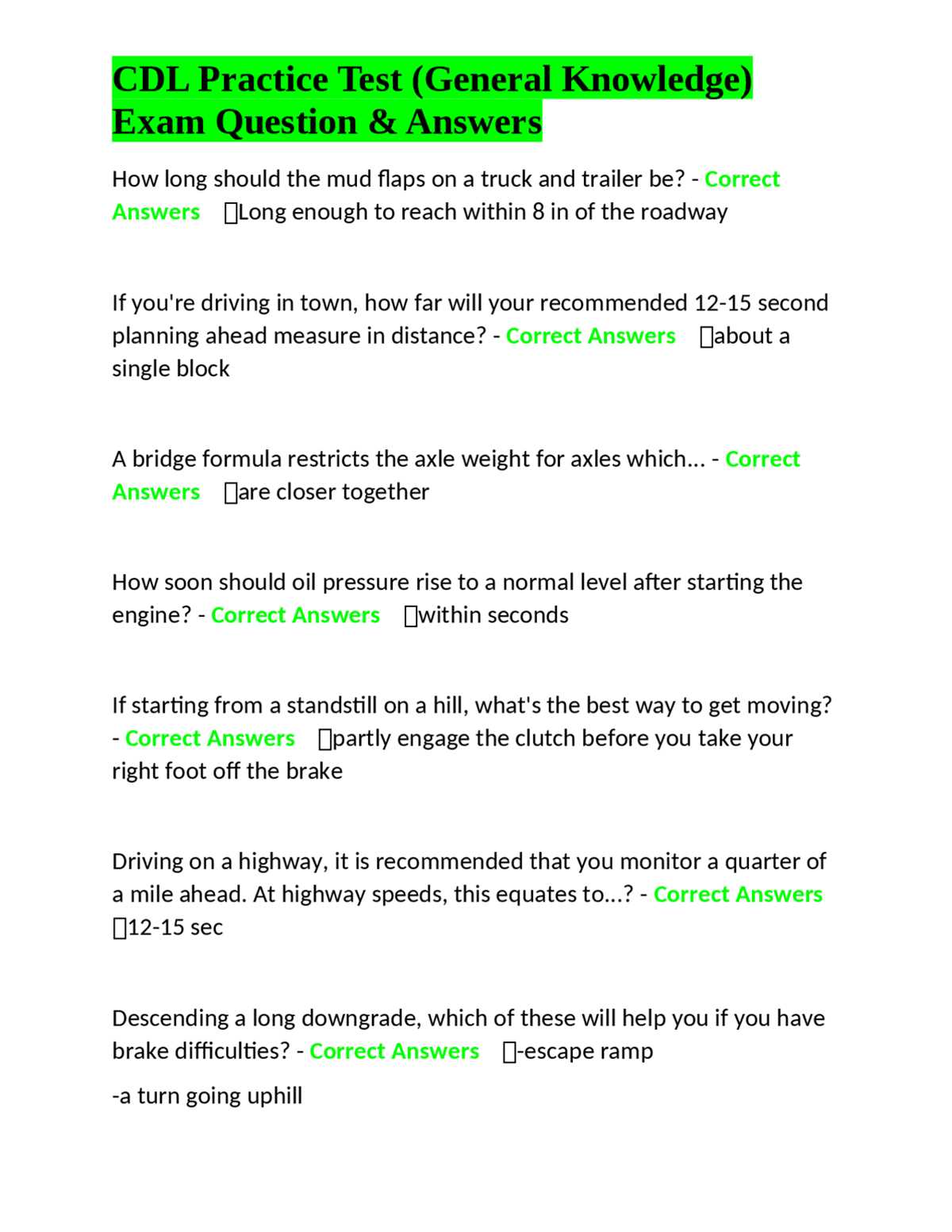 free cdl test questions and answers printable free cdl test questions and answers printable