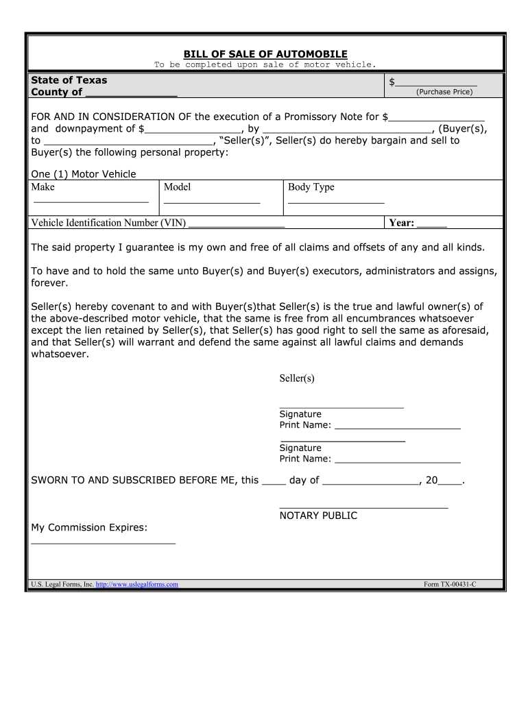 free printable bill of sale texas