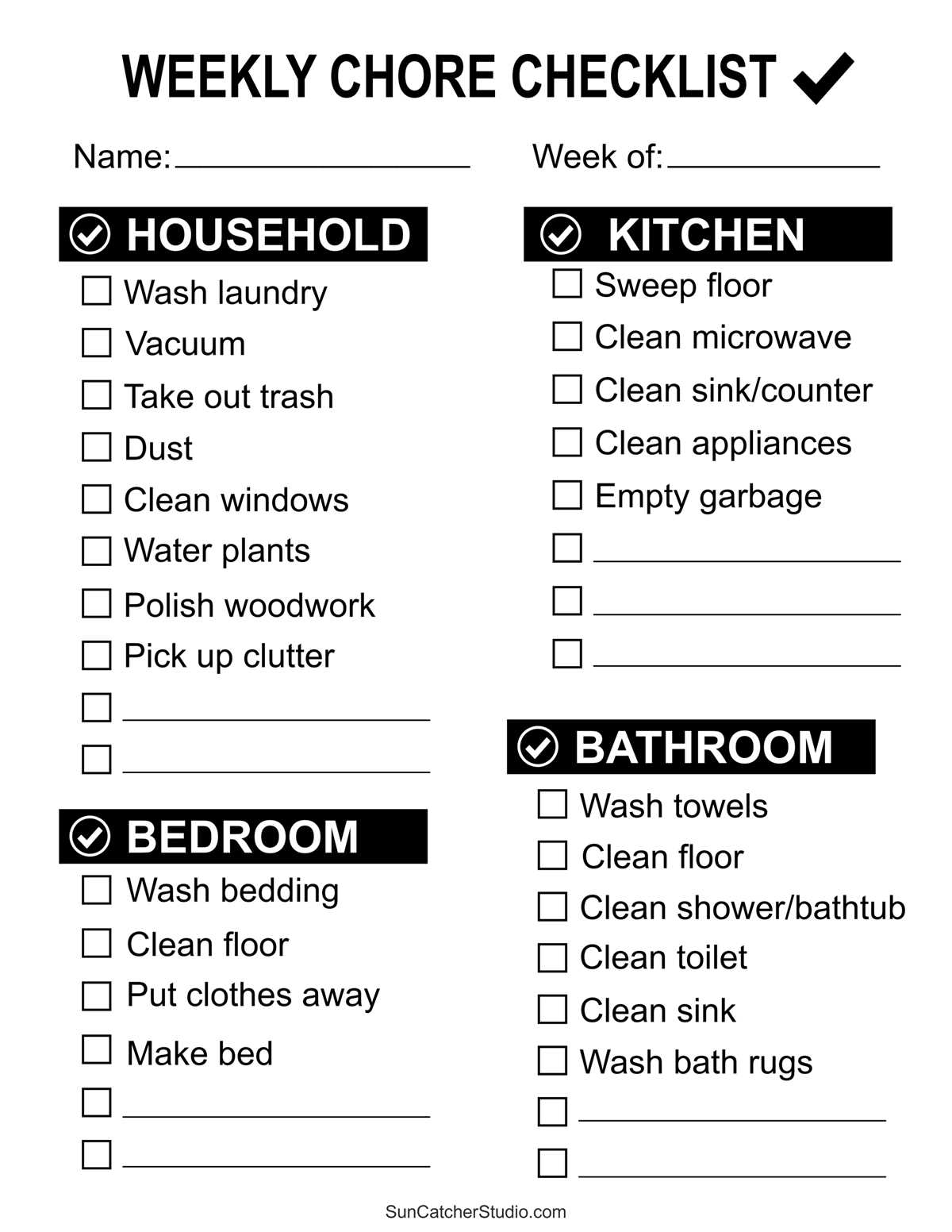 free printable blank weekly chore chart