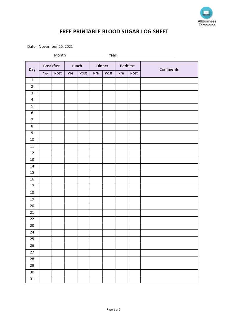 free printable blood sugar charts