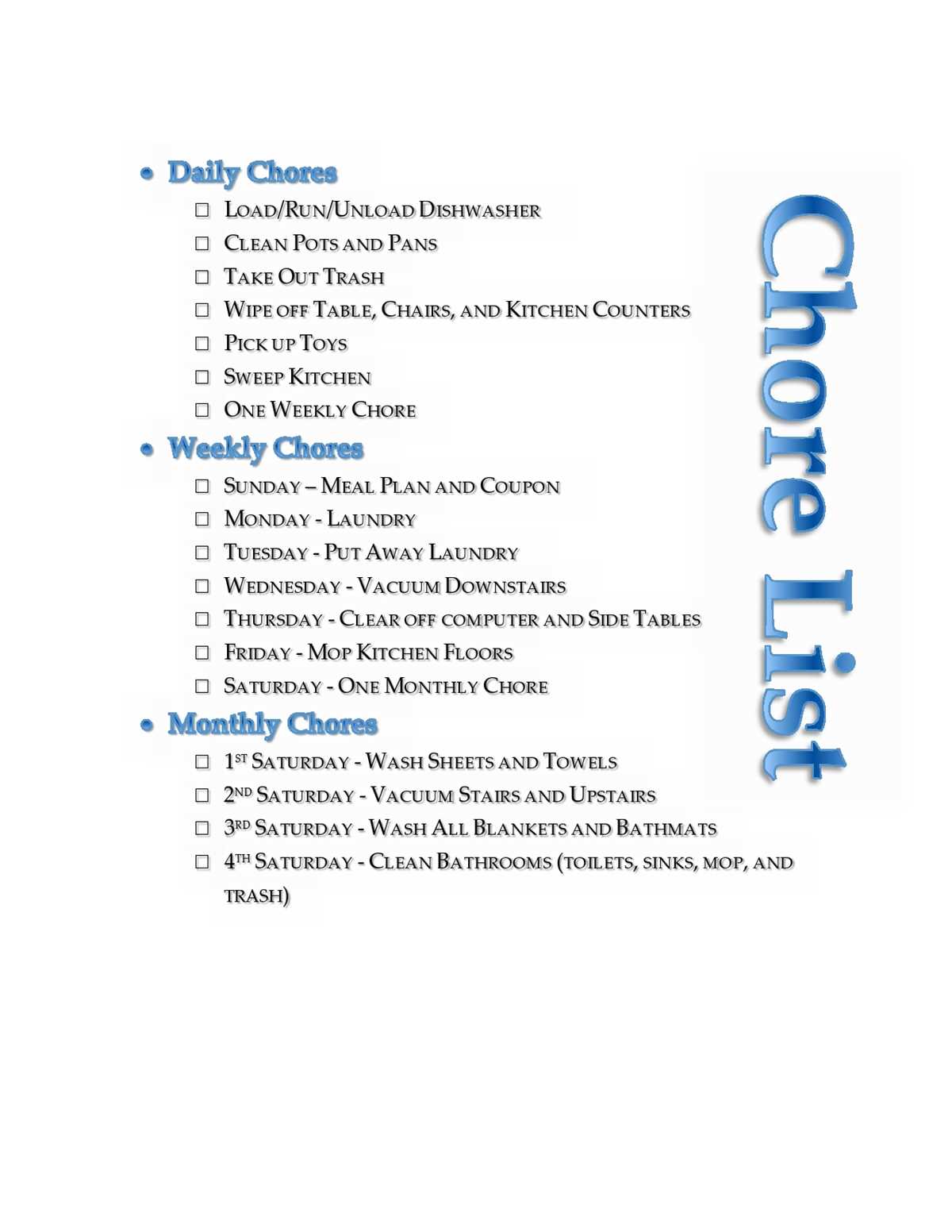 free printable chore list for adults free printable chore list for adults