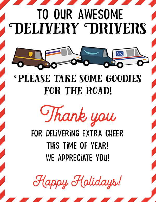 free printable delivery driver snack sign