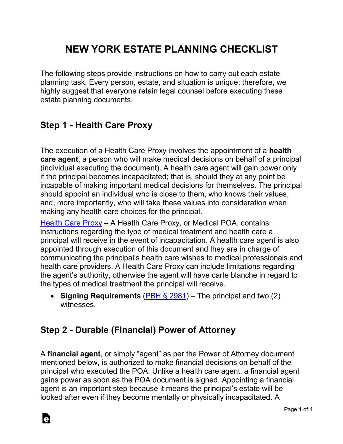 free printable executor checklist