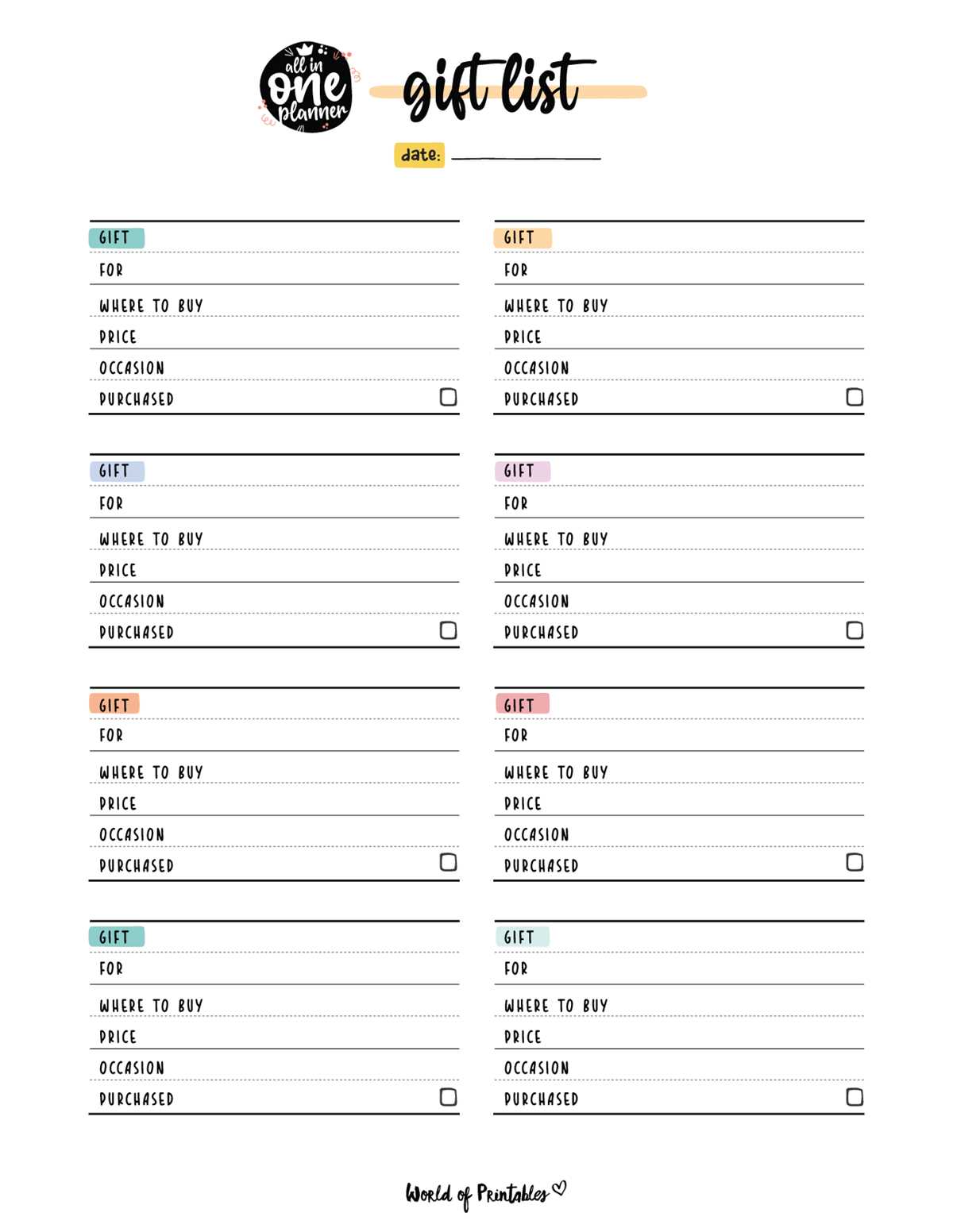 free printable gift list free printable gift list
