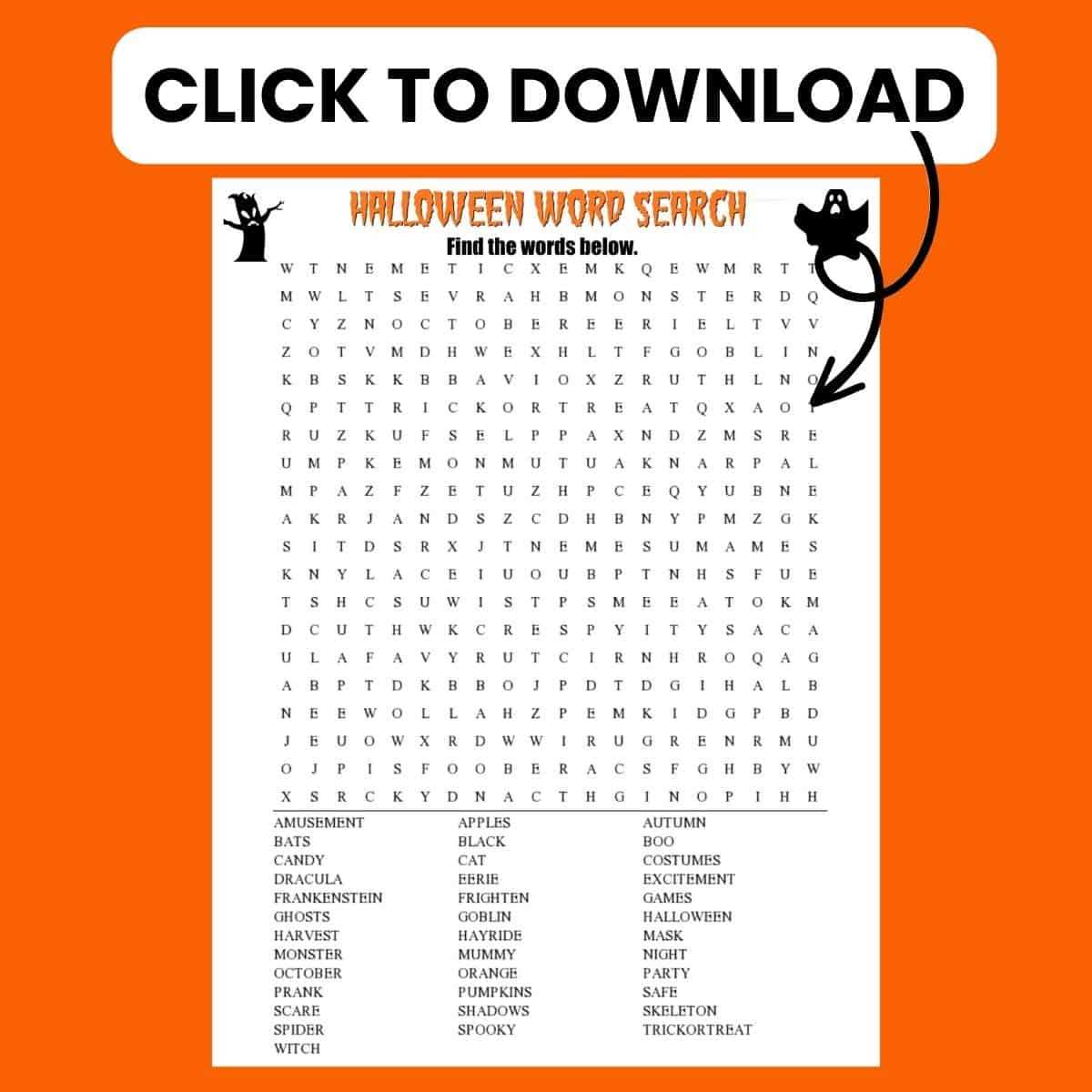 free printable halloween word find