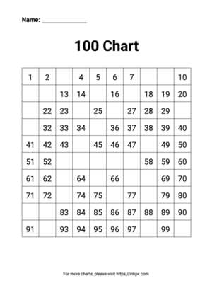 free printable hundreds chart printable