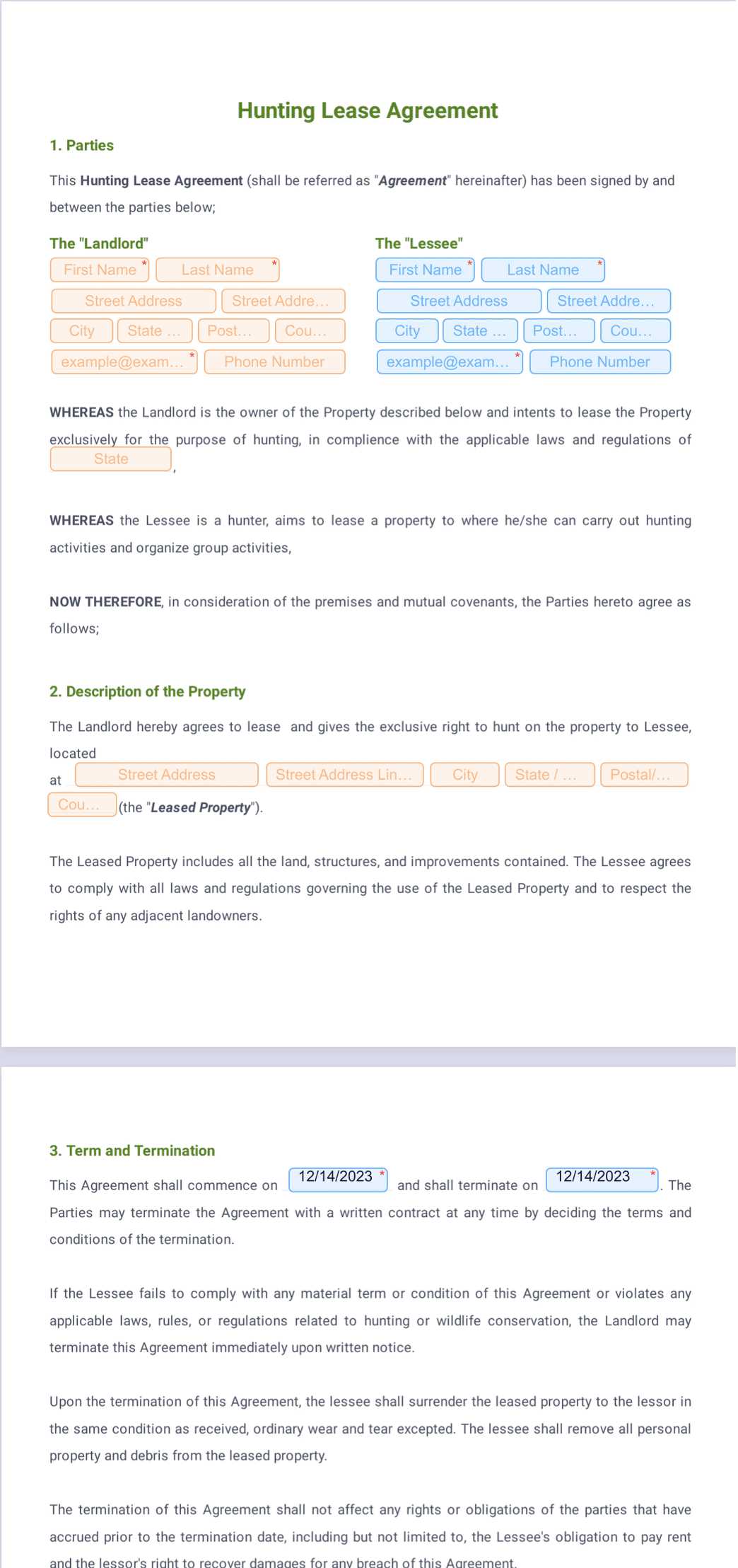 free printable hunting lease agreement template word free printable hunting lease agreement template word
