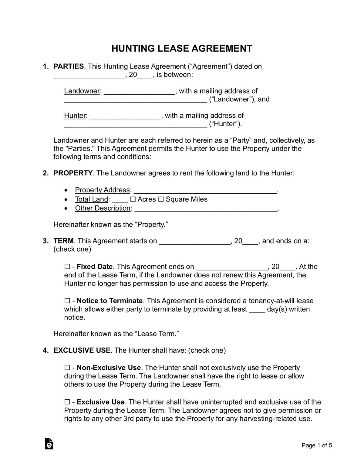 free printable land lease agreement