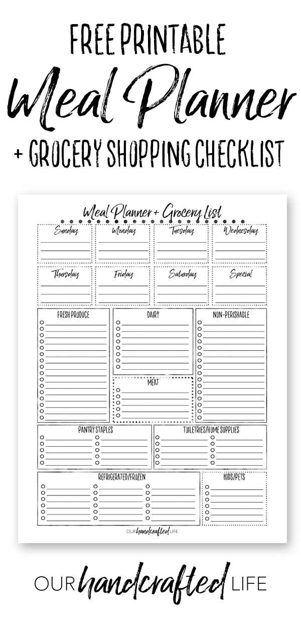 free printable meal planner and grocery list