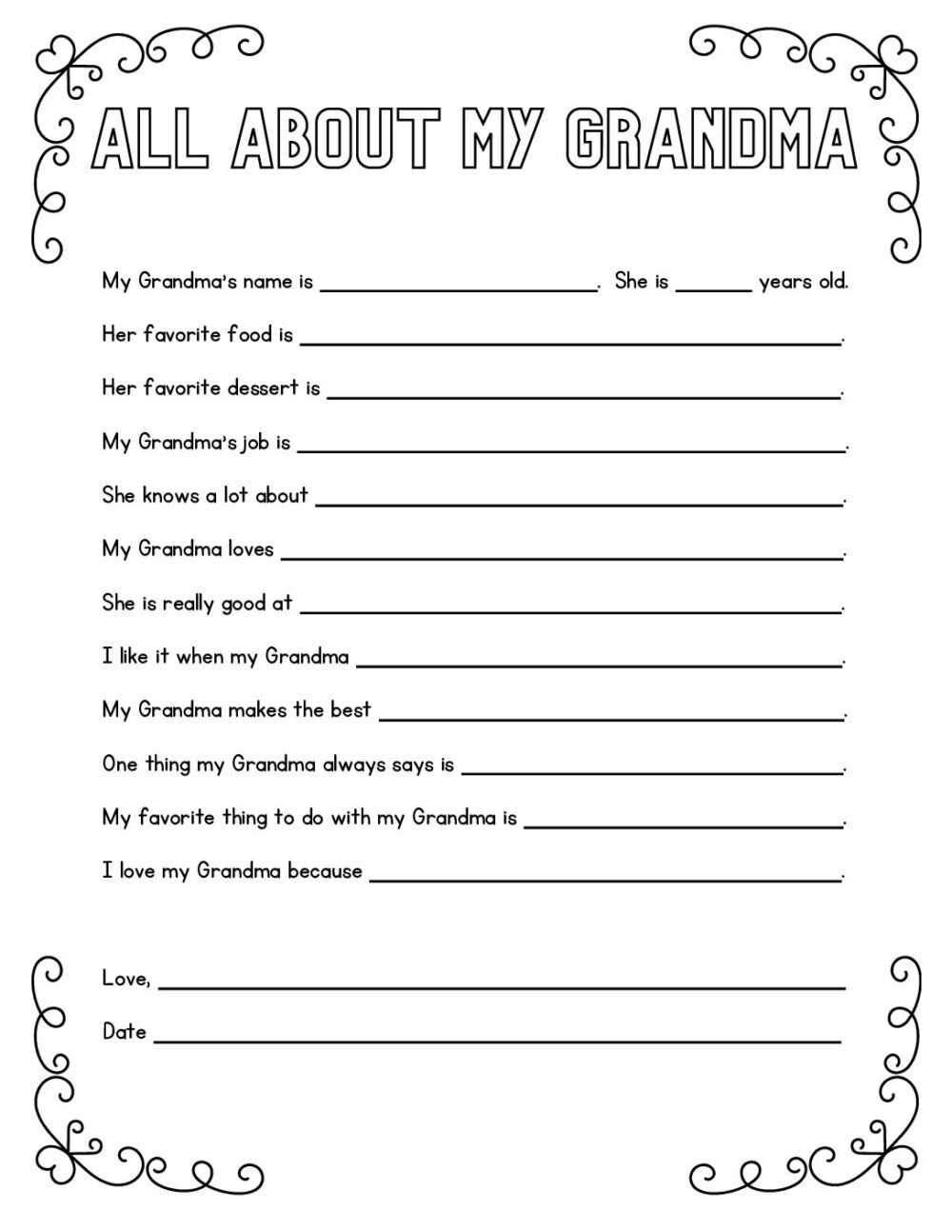 free printable mothers day questionnaire