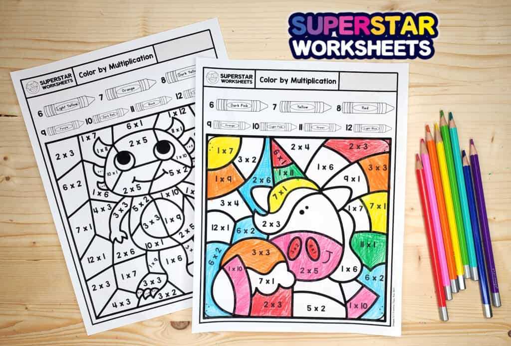 free printable multiplication colouring sheets