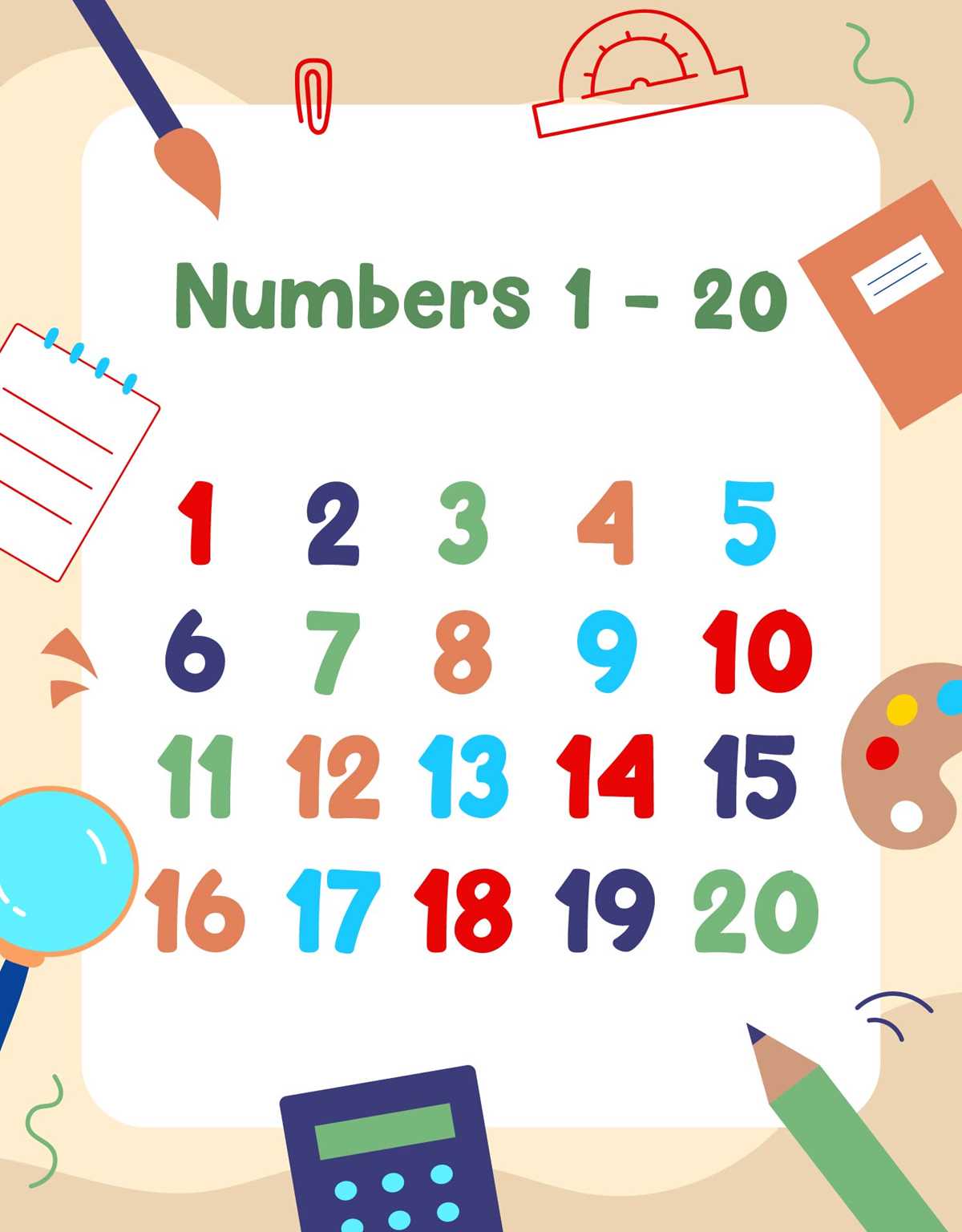 free printable numbers 1 20