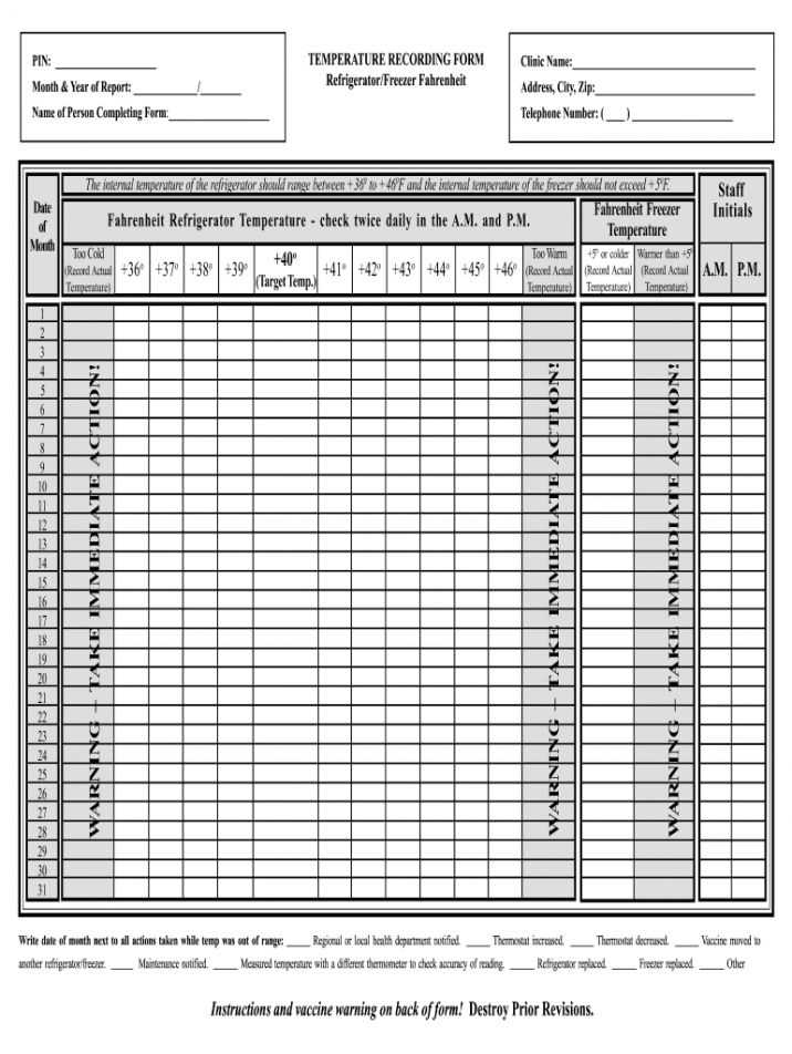 free printable refrigerator temperature log sheet