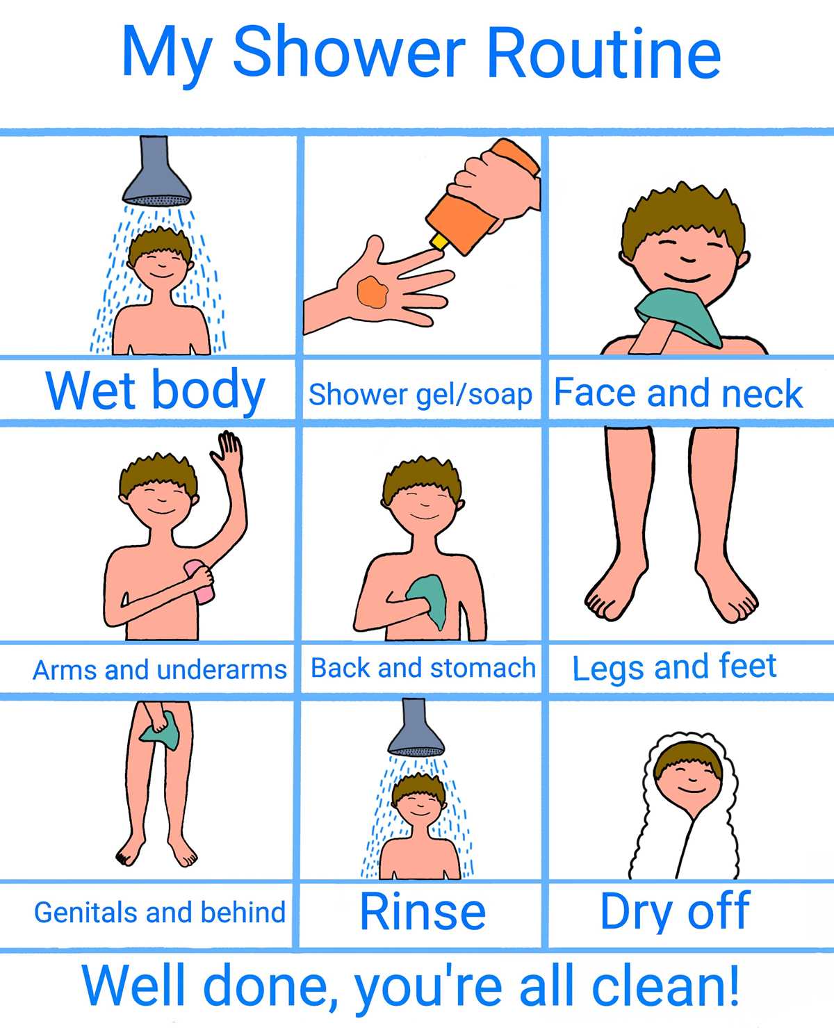 free printable shower visual schedule