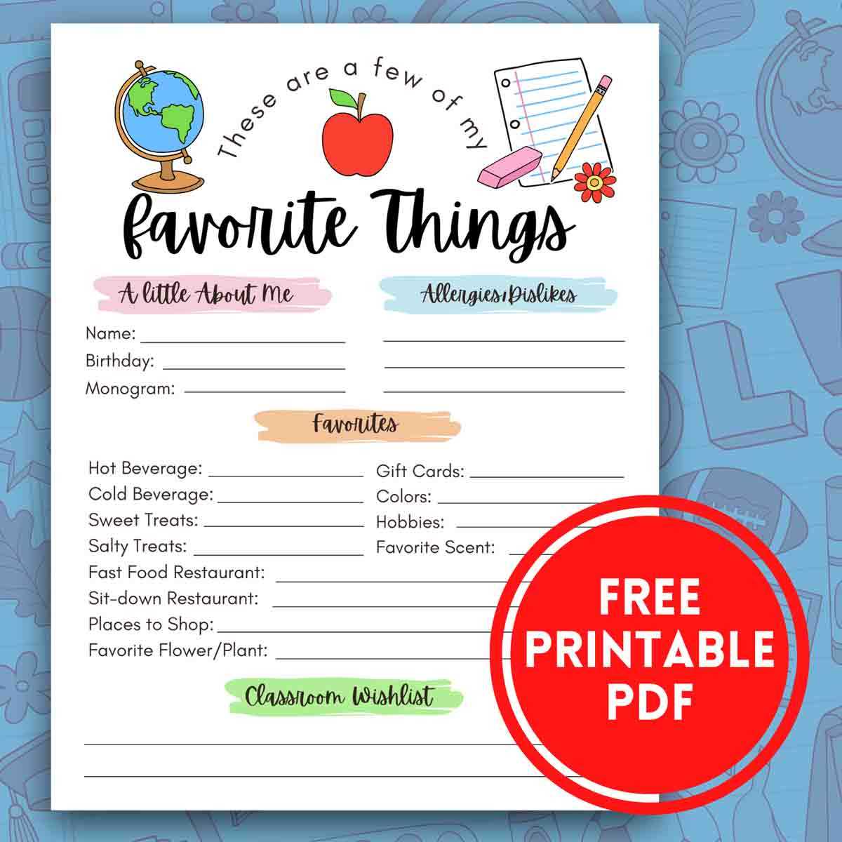 free printable teacher favorite things free printable teacher favorite things