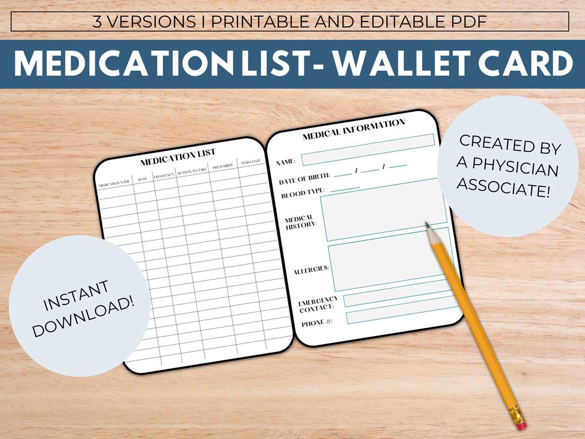 free printable wallet medication card