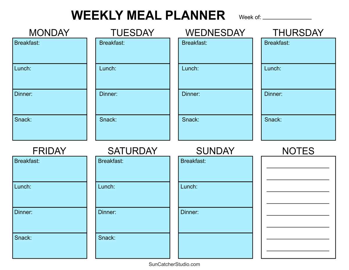 free printable weekly meal plan template