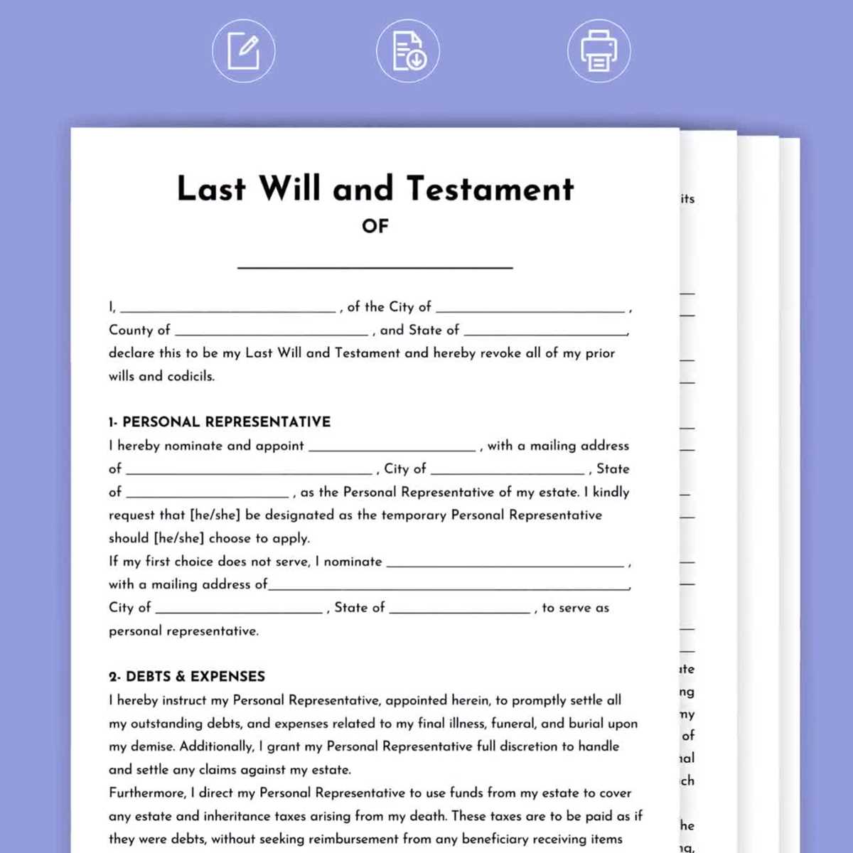 free printable will and testament forms