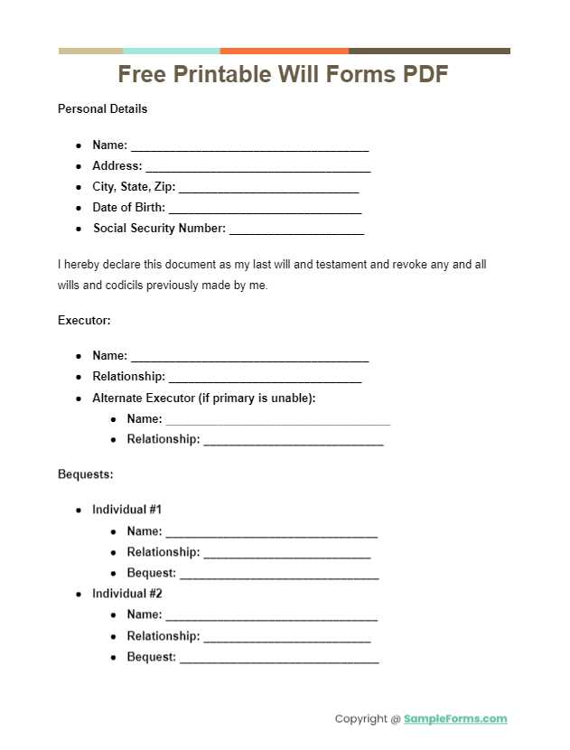 free printable will and testament forms