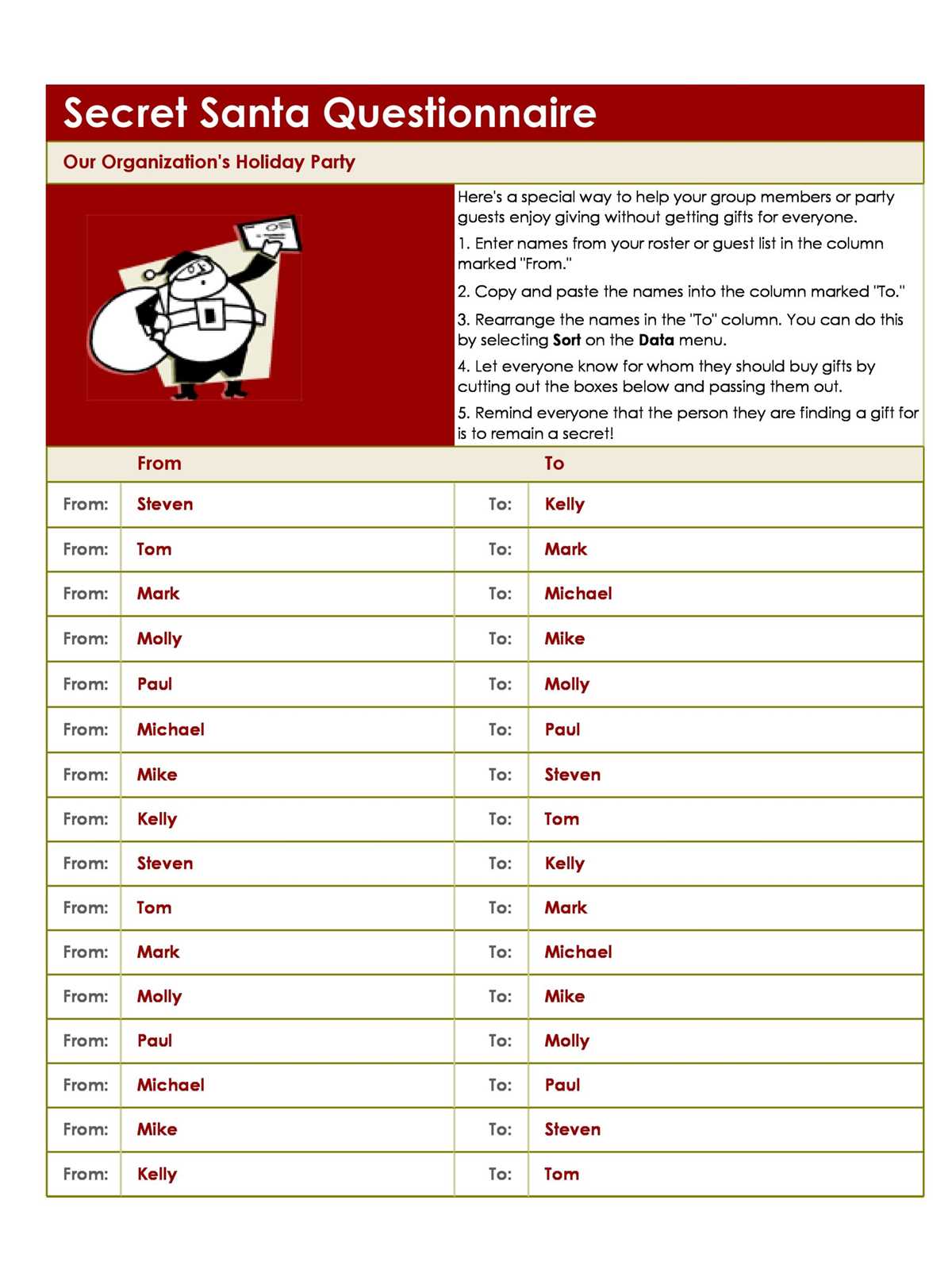free secret santa printables