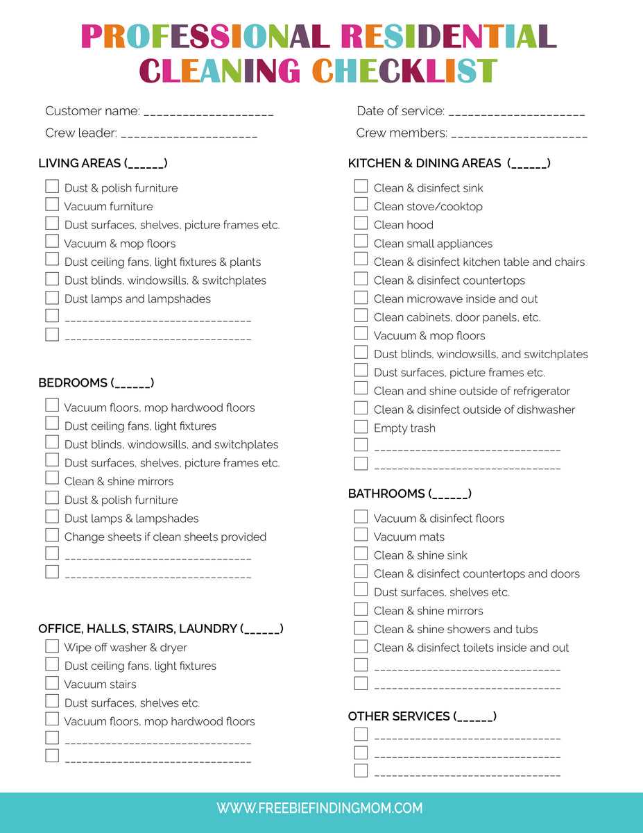 full house professional house cleaning checklist printable