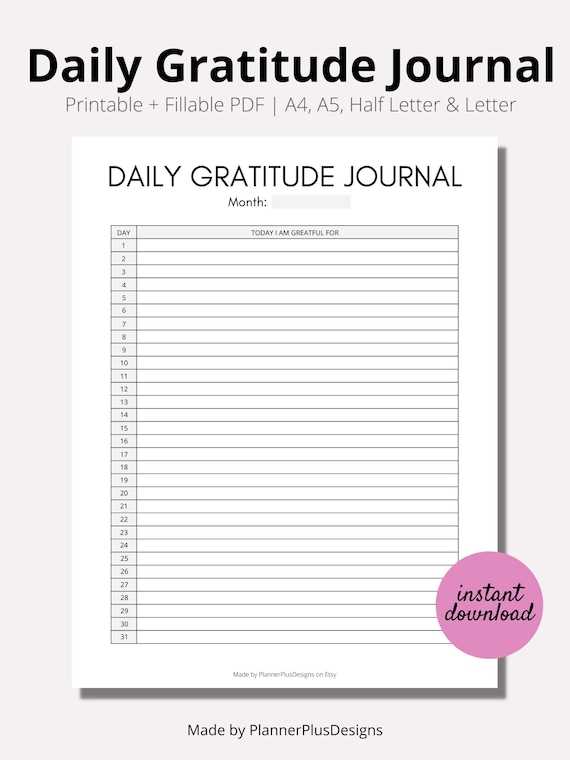 gratitude journal template printable