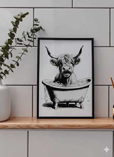 highland cow in bathtub printable